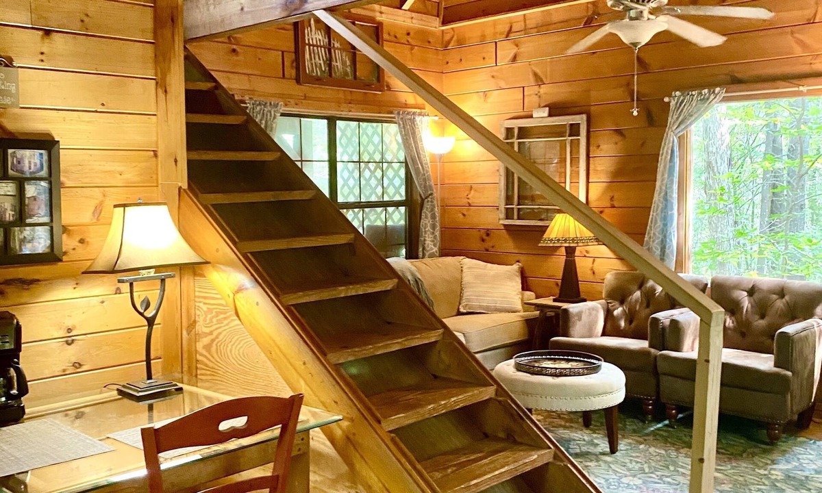 Ellijay Cabin | Log! Tiny home.Pond view.Owner built.Old growth secluded woods yet near town.