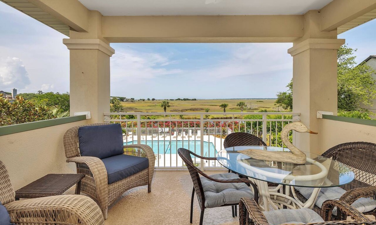 St. Simons Island Condo | Long distance marsh views and community pool.