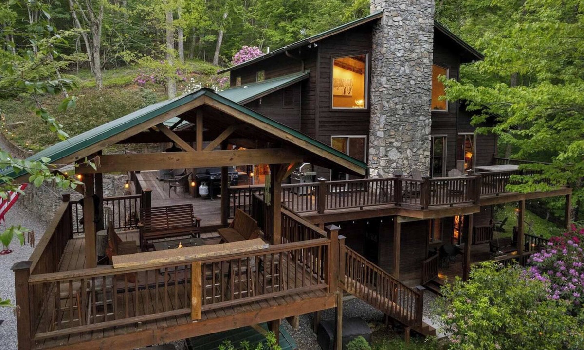 Wolf Laurel House | One of a kind, Creek Front Lodge 3 floors, 2 kitchens, long distance views.