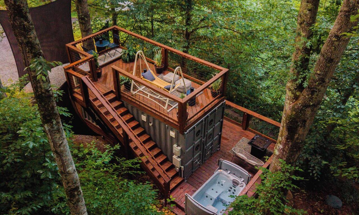 Todd House | Tiny Container Home Retreat with Hot Tub, Fire Table, Dining Area, and Views!