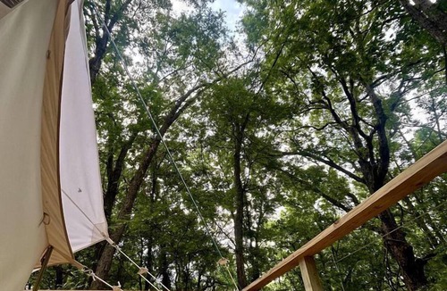Gentry RV Rental | Enchanted Woodland Glamping Tent with Fire Pit & Clubhouse Kitchen Access Near Gentry, Arkansas