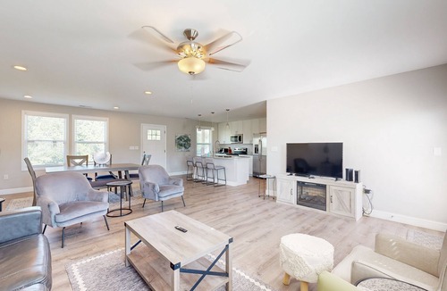 Alexander House | Modern interior with fenced yard and firepit - near town