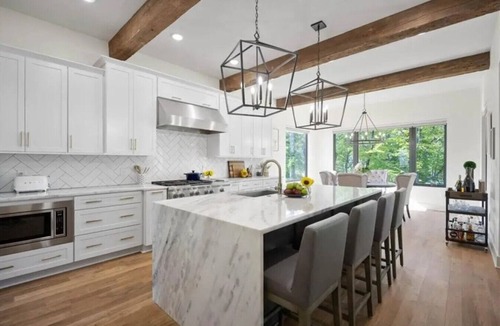 Mooresville House | New Lake-Front Farmhouse Style Home with Private Pool and Dock