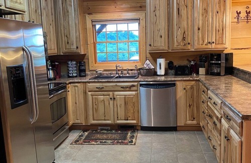 Sevierville Cabin | Peaceful Cabin on Lake | Outdoor kitchen | 3 Patios | Firepit| 2 Story Dock
