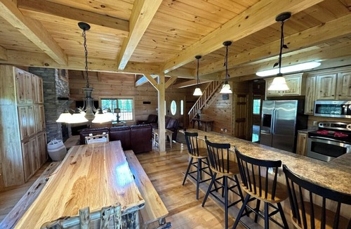 Sevierville Cabin | Peaceful Cabin on Lake | Outdoor kitchen | 3 Patios | Firepit| 2 Story Dock