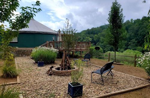 Clyde House | Unique Yurt Rental on Peony Farm with Riverfront View in Clyde, North Carolina