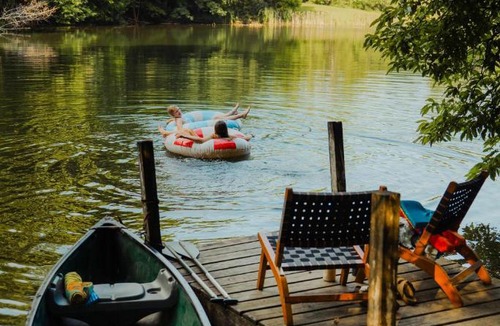 Rockbridge House | Waterfront A Frame with Dock Canoe Kayaks Family
