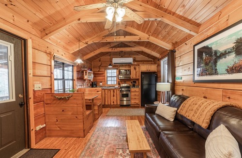 Hot Springs Cabin | Wooded Couples Log Cabin w/Hot Tub (Pet-friendly)