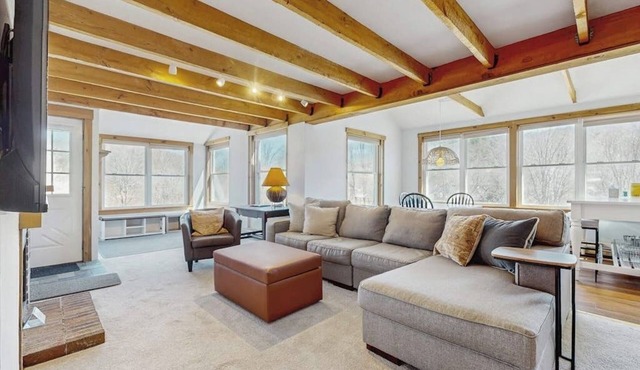 Convenient village condo w/mountain views, close to Okemo, partial a/c, w/d