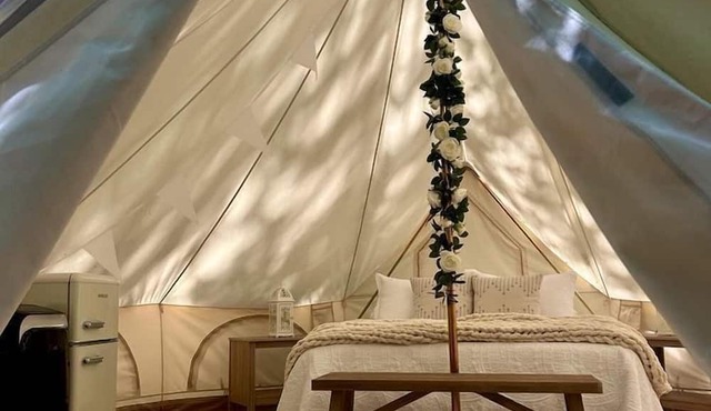 Peaceful Glamping Tents with Elevated Decks, Cozy Fire Pit, and Secluded Forest Views Near Gentry, AR
