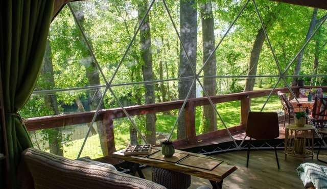 "Charming Toadstool Geodome Available for Rent: A Whimsical Retreat Awaits!"