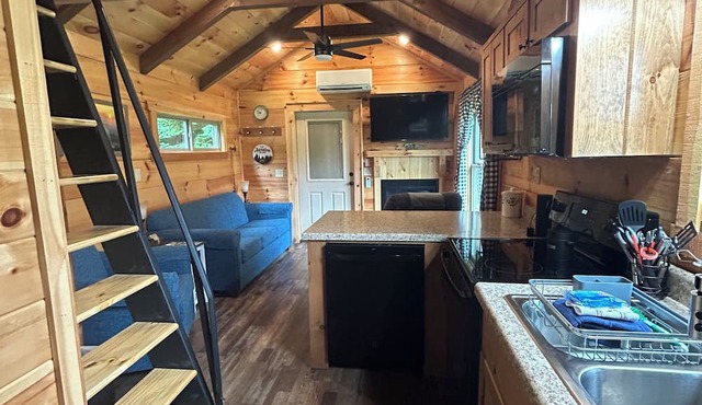 Cozy 1 BR cabin 100 feet from the Linville River near Newland, NC. EV charger